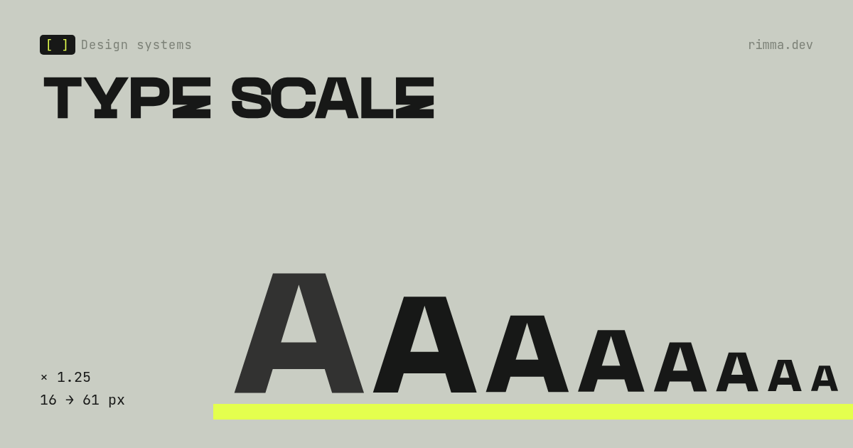 Type scale: steps of one scale from a caption to a hero heading
